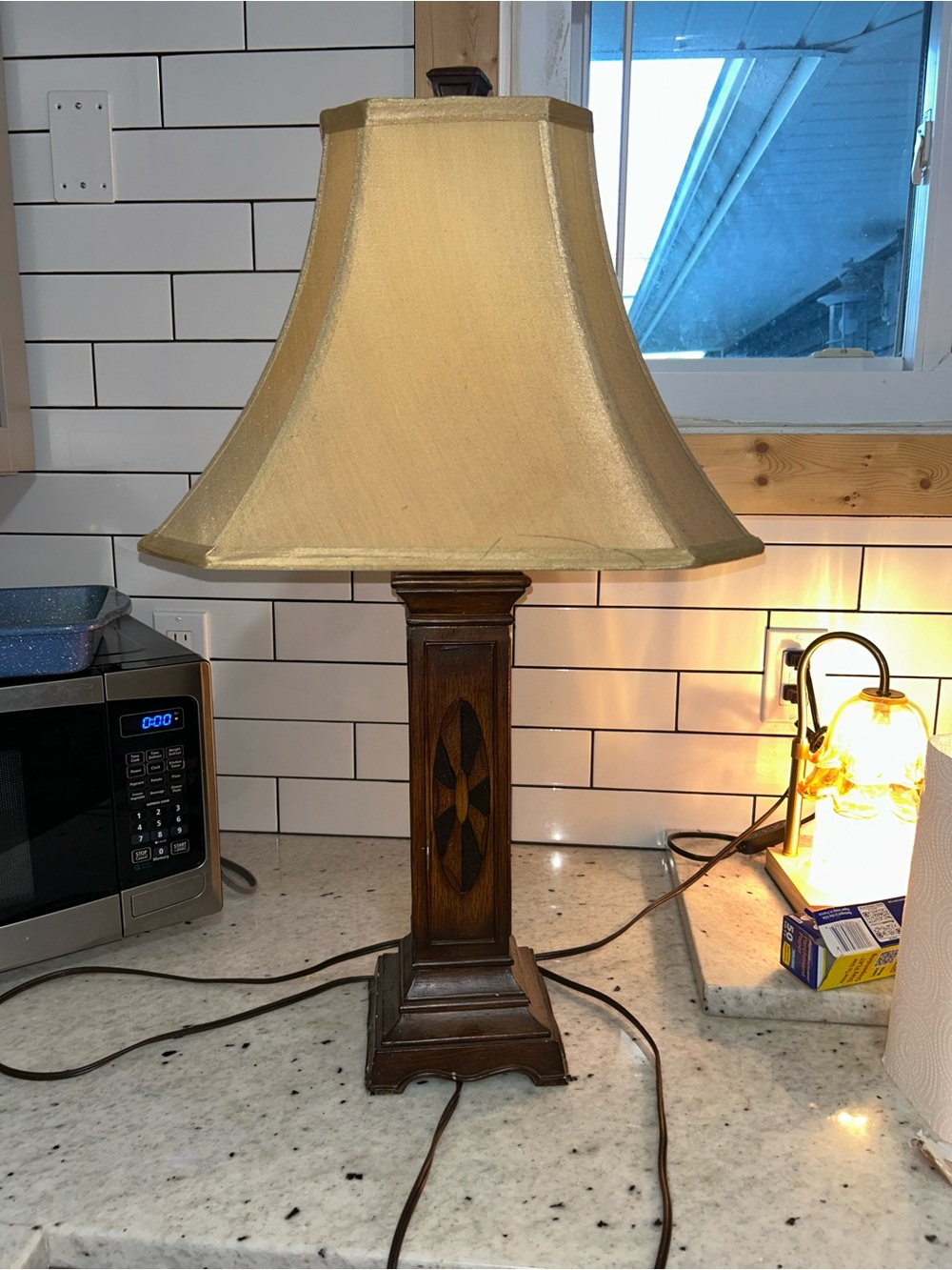 Vintage Classic Wooden Table Lamp with Beige Shade